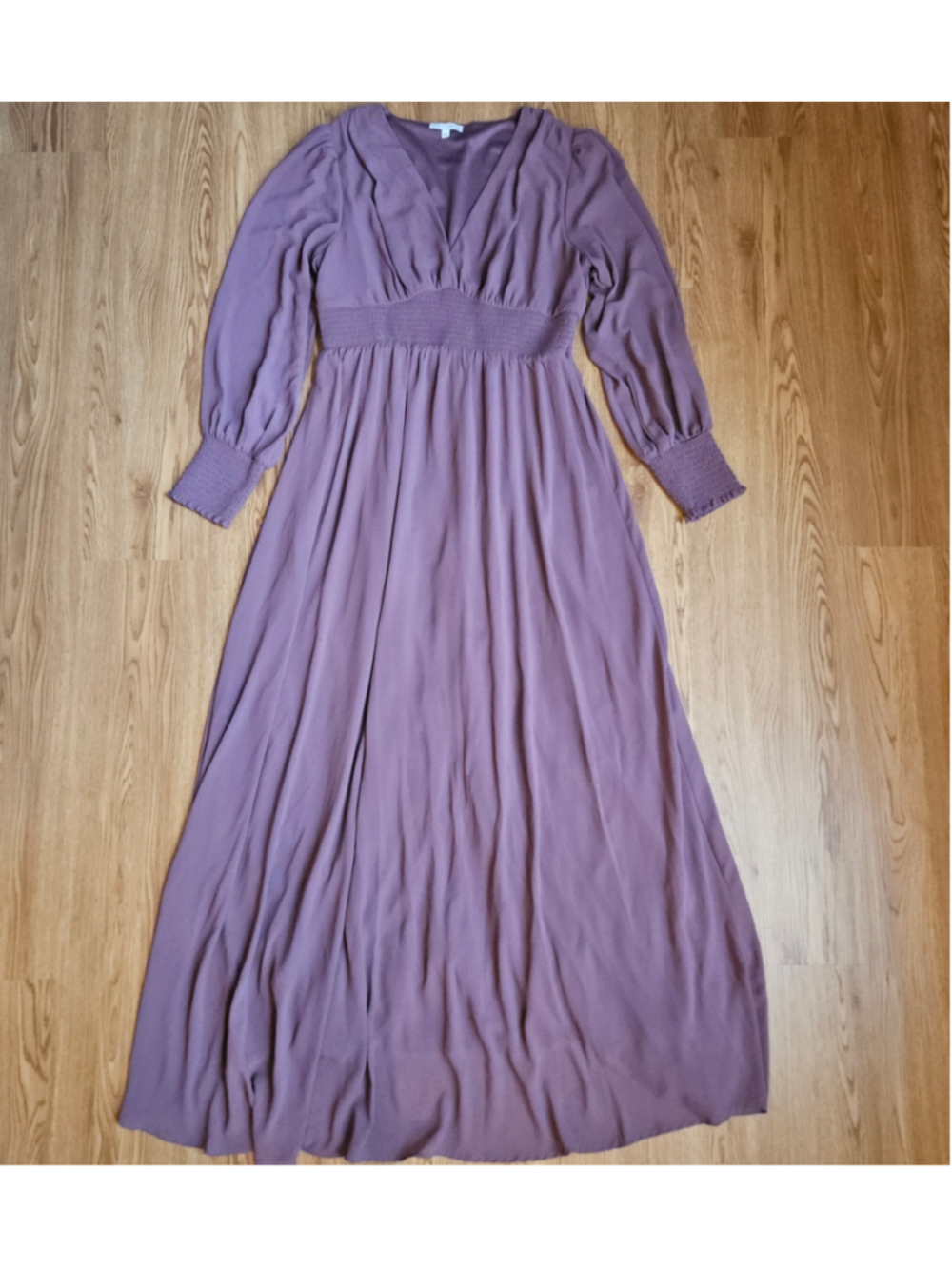 Baltic Born Purple Mauve Smocked V-Neck Maxi Dress Gown Bridesmaid Womens XL